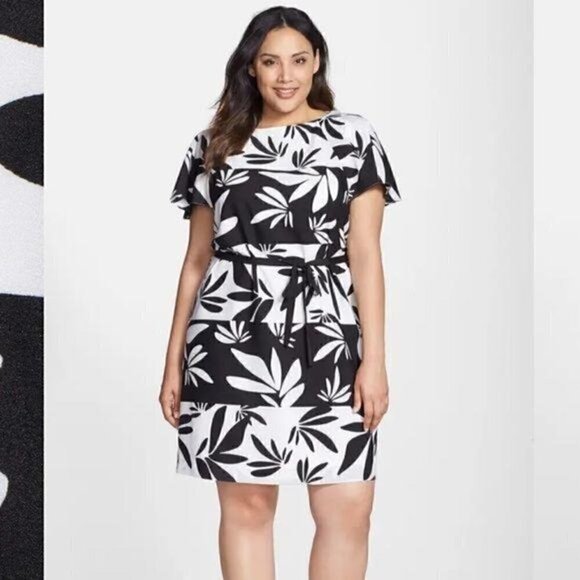 Tahari womens black and white Reverse Print Shift Dress size 4 - Picture 2 of 14